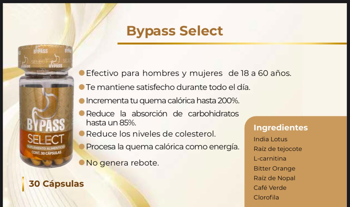 BY PASS SELECT Cápsulas doradas original Suplemento Alimenticio (30 Cápsulas)